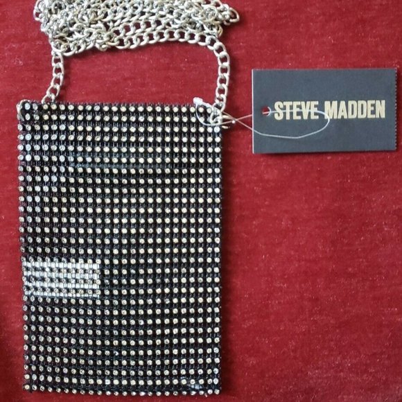 Steve Madden Handbags - NEW Steve Madden Black Mesh and Rhinestone Phone Case On Chain Strap